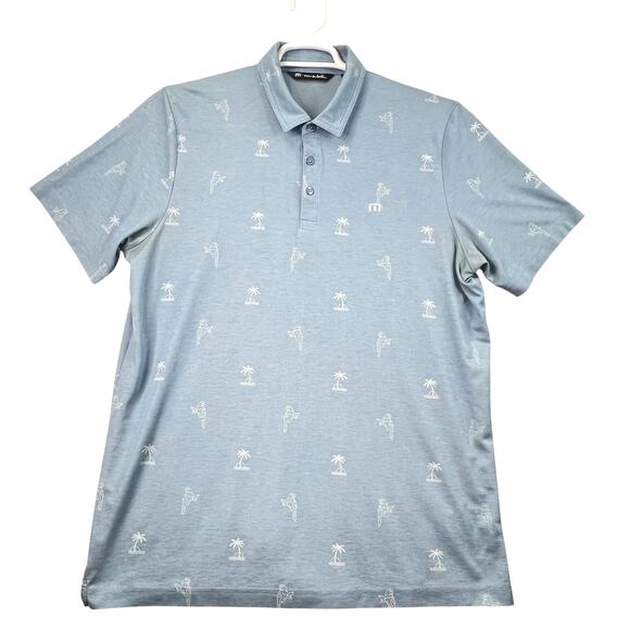 Travis Mathew Men’s Palm Tree Parrot Polo Shirt XL Blue Print Golf Casual Sporty - Picture 1 of 10